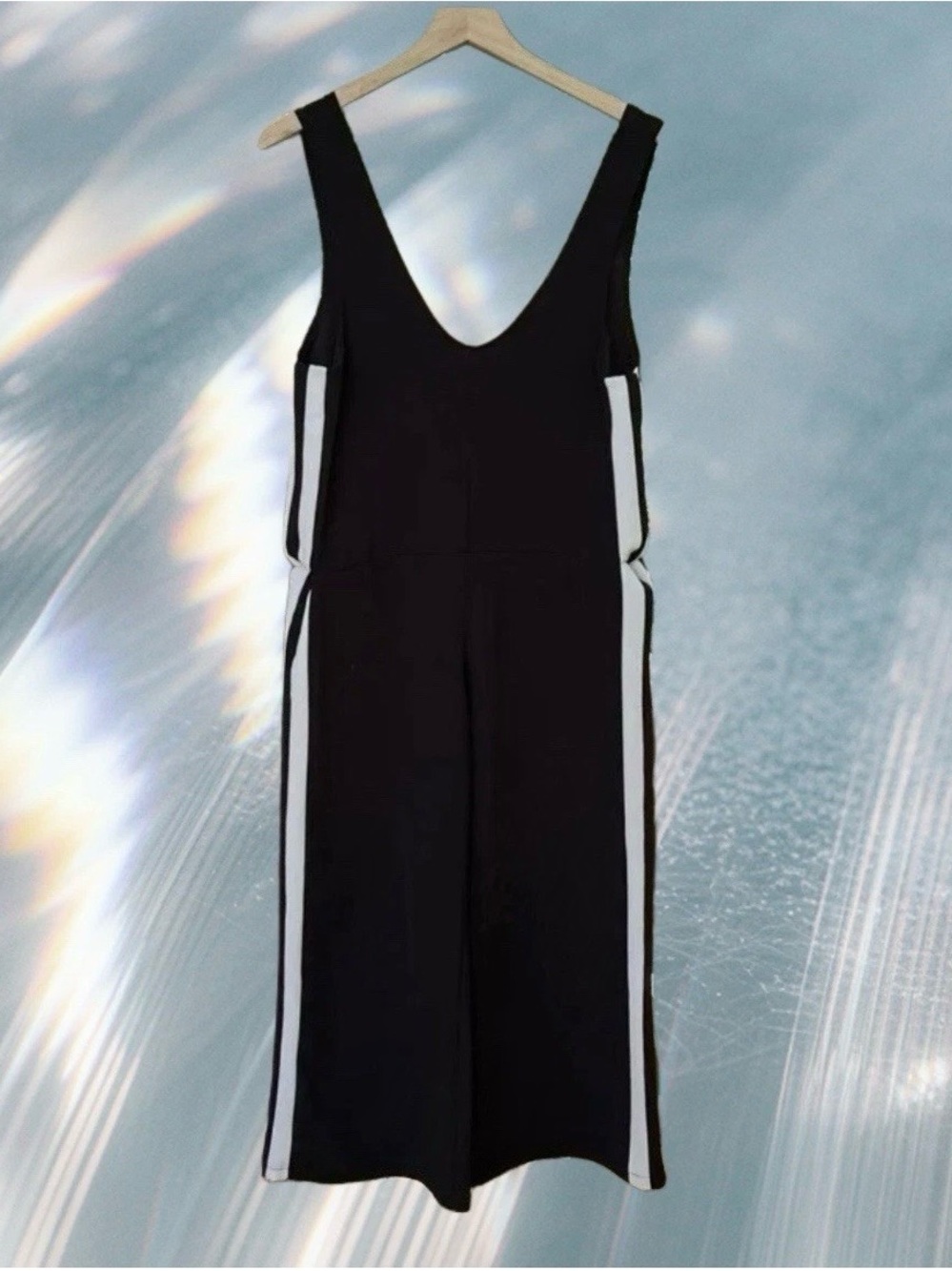 Boohoo Black Sleeveless Wide Leg With White Stripe Jumpsuit Size 14